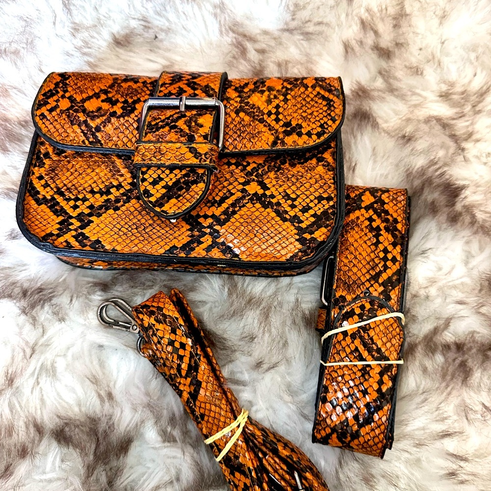 Orange Snake Print Belt Bag 🐍
